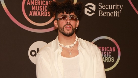 Bad Bunny, the winner of the Favourite Male Latin Artist award, poses at the American Music Awards in Los Angeles. (REUTERS)
