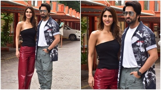 Ayushmann Khurrana and Vaani Kapoor are awaiting the release of their upcoming film Chandigarh Kare Aashiqui. The actors have started the promotions of the film in full swing and are spotted every day in various parts of Mumbai, setting newer fashion goals with their attires.(HT Photos/Varinder Chawla)