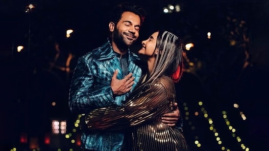 Rajkummar Rao, Patralekhaa are couple fashion goals in twinning metallic jackets(Instagram/amitaggarwalofficial)