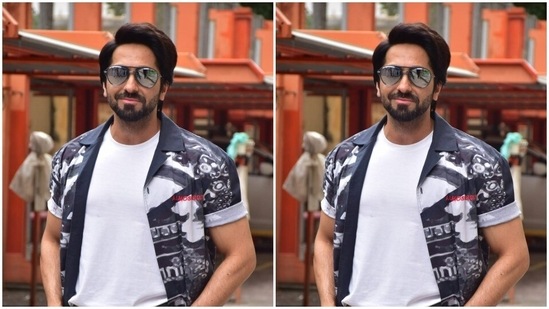 On Monday, Ayushmann drove our blues away in a white tee shirt and a grey pair of cargo trousers.(HT Photos/Varinder Chawla)