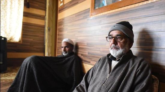 Father of Mudasir Gul sitting along with a family member at his residence in Kanipora. (Waseem Andrabi/Hindustan Times) Father of Mudasir Gul sitting along with a family member at his residence in Kanipora. (Waseem Andrabi/Hindustan Times)