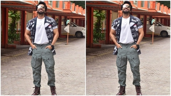 Ayushmann teamed his look with a black printed shirt and gave more casual vibes to his overall look.(HT Photos/Varinder Chawla)