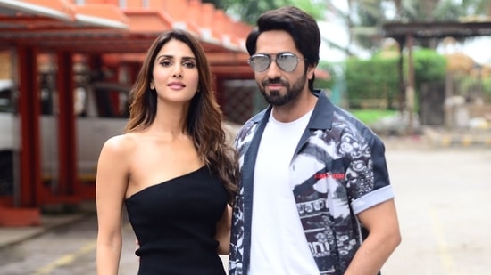 Actors Vaani Kapoor and Ayushmann Khurrana spotted promoting their upcoming film, Chandigarh Kare Aashiqui. (Varinder Chawla)