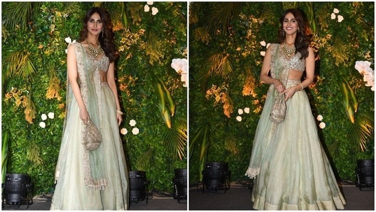 Vaani Kapoor opted for this all-white Manish Malhotra lehenga set which she teamed with jewellery from the same designer.(Varinder Chawla)