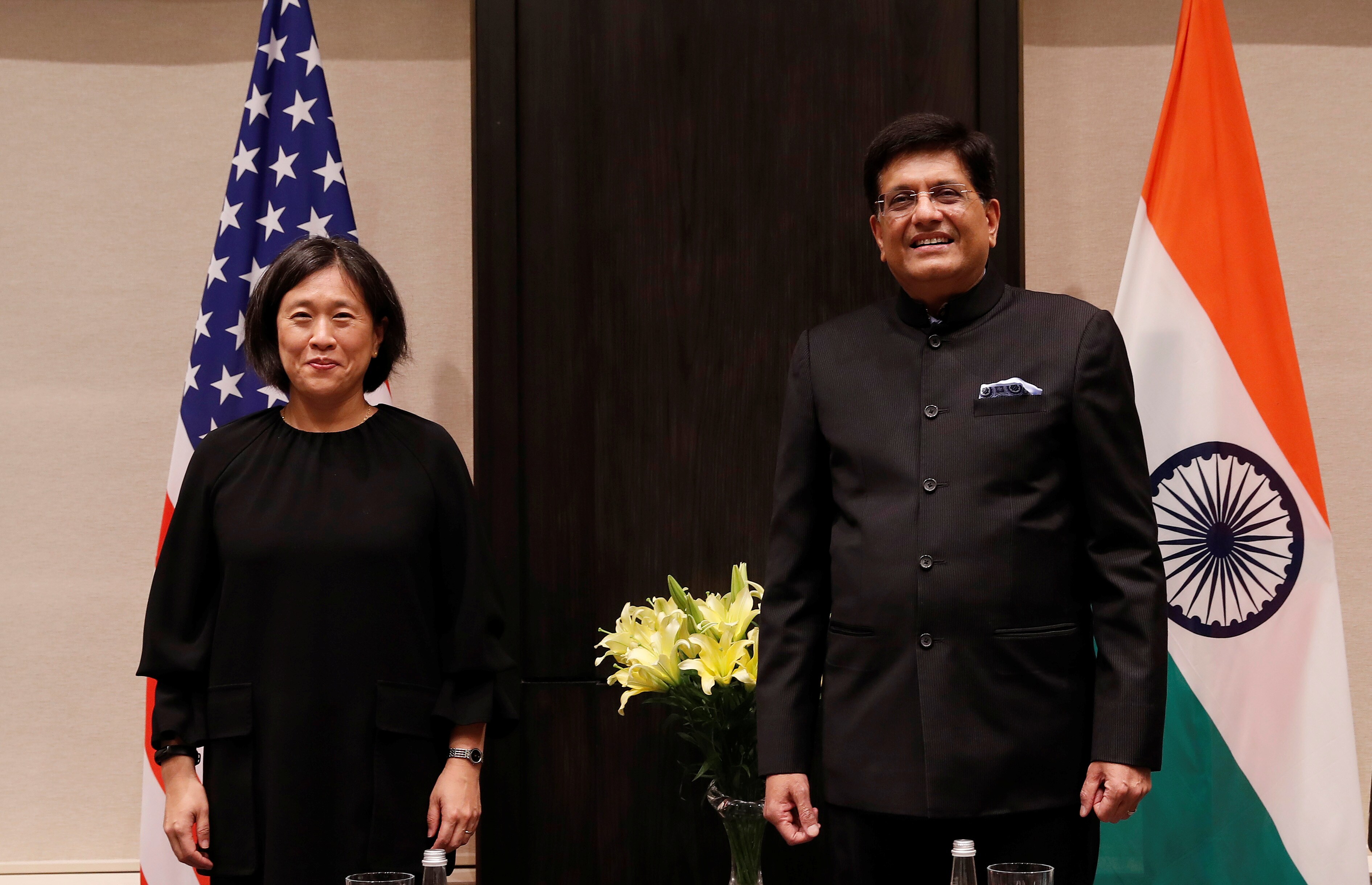 US Trade Representative Katherine Tai and Indian commerce &amp; industry minister Piyush Goyal. We are friends. We are not adversaries. We should treat each other as friends and work together on the hard stuff so that then the big goal becomes easy. (REUTERS)