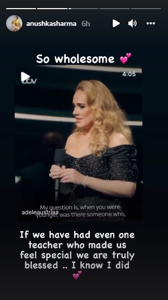 Anushka Sharma shared a clip of Adele.