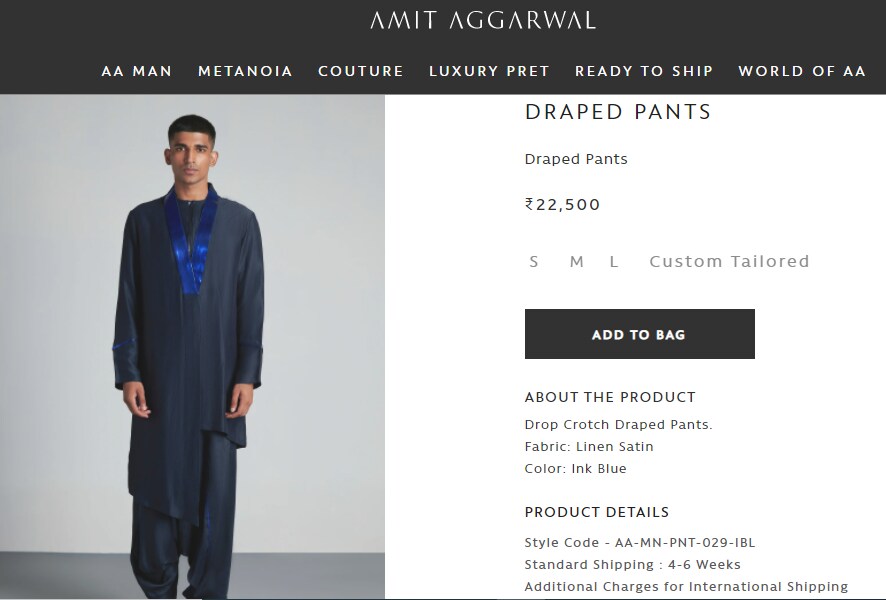 Rajkummar Rao's draped pants from Amit Aggarwal(amitaggarwal.com)