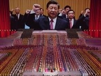 Xi Jinping leads top officials pledging their vows to the party on screen during a gala show ahead of the 100th anniversary of the founding of the Chinese Communist Party in Beijing. The PLA recently cited the example of Chinese soldiers killed during the Galwan Valley clash with Indian border personnel in 2020 to teach lessons on patriotism to schoolchildren.(AP) Xi Jinping leads top officials pledging their vows to the party on screen during a gala show ahead of the 100th anniversary of the founding of the Chinese Communist Party in Beijing. The PLA recently cited the example of Chinese soldiers killed during the Galwan Valley clash with Indian border personnel in 2020 to teach lessons on patriotism to schoolchildren.(AP)