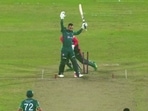 Mohammad Nawaz pulls out from his stance at the last moment in the third T20I against Bangladesh Mohammad Nawaz pulls out from his stance at the last moment in the third T20I against Bangladesh 