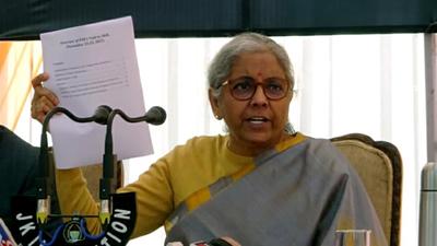 Union finance minister Nirmala Sitharaman addresses a press conference in Jammu on Tuesday. (ANI Photo) Union finance minister Nirmala Sitharaman addresses a press conference in Jammu on Tuesday. (ANI Photo)
