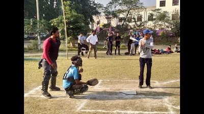 Players in action during the 8th Sub-junior Punjab State Baseball Championship being played at Government Girls Senior Secondary School in Gill village, Ludhiana, on Tuesday. (HT Photo) Players in action during the 8th Sub-junior Punjab State Baseball Championship being played at Government Girls Senior Secondary School in Gill village, Ludhiana, on Tuesday. (HT Photo)