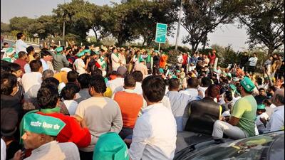 Protesting farmers stage sit-in protest at Dadri MLA’s house in Noida Protesting farmers stage sit-in protest at Dadri MLA’s house in Noida