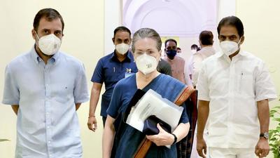 Congress president Sonia Gandhi with party leaders Rahul Gandhi and KC Venugopal. The Congress’s meeting is also expected to take a holistic view on other key issues, opportunities of floor coordination and the general direction of the party in both Houses of Parliament. (ANI file photo) Congress president Sonia Gandhi with party leaders Rahul Gandhi and KC Venugopal. The Congress’s meeting is also expected to take a holistic view on other key issues, opportunities of floor coordination and the general direction of the party in both Houses of Parliament. (ANI file photo)