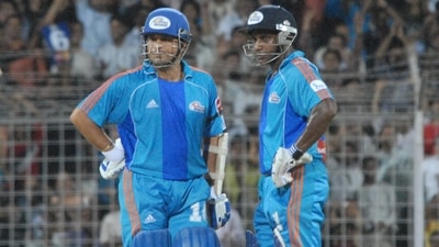 Former Mumbai Indians batter Sachin Tendulkar and Sanath Jayasuriya (Twitter/mipaltan) Former Mumbai Indians batter Sachin Tendulkar and Sanath Jayasuriya (Twitter/mipaltan)