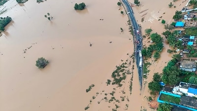 An ariel view of a flood-affected area in Kadapa district of Andhra Pradesh.&nbsp; (PTI)