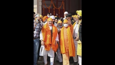 During his visit to Kanpur on Tuesday, BJP chief JP Nadda also credited the PM with ensuring that copies of Sikh scripture Guru Granth Sahib reached India from Afghanistan (PTI photo) During his visit to Kanpur on Tuesday, BJP chief JP Nadda also credited the PM with ensuring that copies of Sikh scripture Guru Granth Sahib reached India from Afghanistan (PTI photo)
