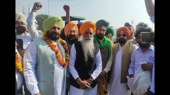 BKU leader Gurnam Singh Charuni at the Bhawanigarh grain market in Punjab’s Sangrur district on Tuesday.