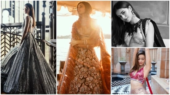 Ananya Panday recently turned cover girl for a leading magazine and aced the contemporary traditional look in Manish Malhotra ensembles.(Instagram/@ananyapanday)