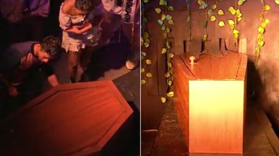 Bigg Boss 15 watchers slams makers for using coffin for elimination.(Instagram)