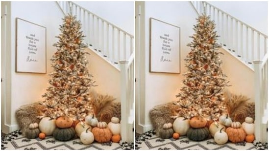 With Christmas nearing, a tree by the staircase will only spread a more joyous vibe to your Thanksgiving celebrations.(https://in.pinterest.com/)