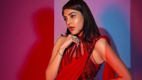 Kajal Aggarwal is the Lady In Red in statement Gaurav Gupta saree and we are obsessed Kajal Aggarwal is the Lady In Red in statement Gaurav Gupta saree and we are obsessed