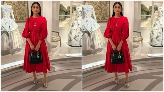 For footwear, Mrunal opted for silver stilettoes from the house of Christian Louboutin.(Instagram/@mrunalthakur)