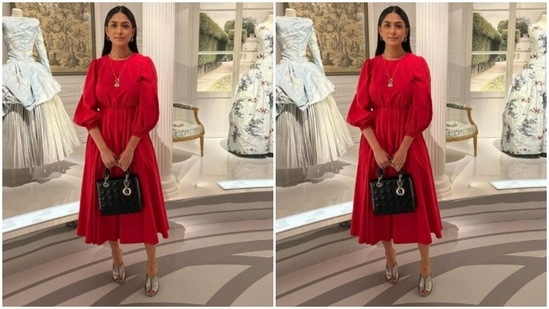 For footwear, Mrunal opted for silver stilettoes from the house of Christian Louboutin.(Instagram/@mrunalthakur)