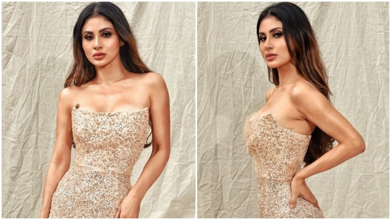 Mouni Roy Sex - Mouni Roy shares hottest pics ever in strapless sequinned dress with  thigh-slit | Hindustan Times
