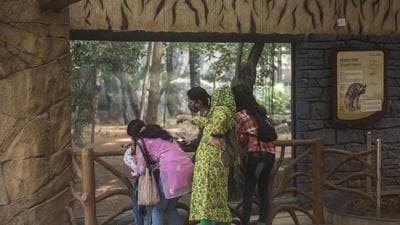 People visit Veermata Jijabai Bhosale Udyan and Zoo, also known as Byculla Zoo after it reopened for general public last month. The footfall has reached to pre- Covid times as people throng the zoo this season. (Pratik Chorge/HT PHOTO) People visit Veermata Jijabai Bhosale Udyan and Zoo, also known as Byculla Zoo after it reopened for general public last month. The footfall has reached to pre- Covid times as people throng the zoo this season. (Pratik Chorge/HT PHOTO)
