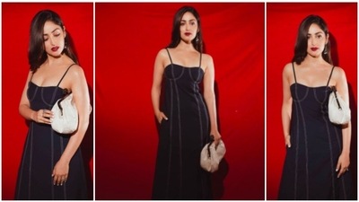 Yami Gautam kept it comfy yet trendy in this long Terry Rayon material dress with spaghetti straps and contrast top-stitch detailing. (Instagram/@yamigautam) Yami Gautam kept it comfy yet trendy in this long Terry Rayon material dress with spaghetti straps and contrast top-stitch detailing. (Instagram/@yamigautam)