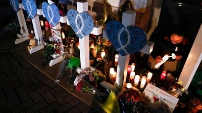 Darrell Brooks Jr., 39, was charged with five counts of first-degree intentional homicide. In picture - Candles in a memorial at Veteran's Park for the victims of Sunday's deadly Christmas parade crash in Waukesha, Wisconsin. (AP) Darrell Brooks Jr., 39, was charged with five counts of first-degree intentional homicide. In picture - Candles in a memorial at Veteran's Park for the victims of Sunday's deadly Christmas parade crash in Waukesha, Wisconsin. (AP)