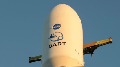  The SpaceX Falcon 9 rocket with the Double Asteroid Redirection Test, or DART, spacecraft onboard at the Space Launch Complex 4E, Vandenberg Space Force Base in California. (AFP) The SpaceX Falcon 9 rocket with the Double Asteroid Redirection Test, or DART, spacecraft onboard at the Space Launch Complex 4E, Vandenberg Space Force Base in California. (AFP)