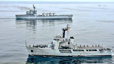 A file photo of Indian Navy ships following a round of drills. (PTI) A file photo of Indian Navy ships following a round of drills. (PTI)