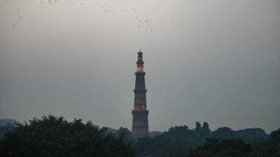 New Delhi , India - Nov. 24, 2021: A clear view of Qutub Minar during sunset, in New Delhi , India, on Wednesday, November 24, 2021. (Photo by Amal KS / Hindustan Times) (Hindustan Times)