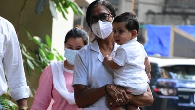 Jehangir Ali Khan was seen in the arms of his nanny. (Varinder Chawla) Jehangir Ali Khan was seen in the arms of his nanny. (Varinder Chawla)