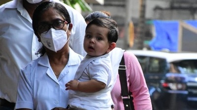 Actor-couple Kareena Kapoor and Saif Ali Khan's son Jehangir Ali Khan was spotted in Bandra. (Varinder Chawla) Actor-couple Kareena Kapoor and Saif Ali Khan's son Jehangir Ali Khan was spotted in Bandra. (Varinder Chawla)
