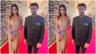 Earlier, Mouni also posted a picture with Anurag Thakur, the Minister of Information and Broadcasting of India, wearing the same dress. She had congratulated the minister for a great show in the caption of the post. "Congratulations #AnuragThakur @DrPramodPSawant for putting up an impeccable show! Excited to be a part of @IFFIGoa," Mouni wrote. (Instagram/@imouniroy) Earlier, Mouni also posted a picture with Anurag Thakur, the Minister of Information and Broadcasting of India, wearing the same dress. She had congratulated the minister for a great show in the caption of the post. "Congratulations #AnuragThakur @DrPramodPSawant for putting up an impeccable show! Excited to be a part of @IFFIGoa," Mouni wrote. (Instagram/@imouniroy)