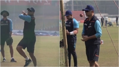 Rahul Dravid bowling in the nets. (Twitter/BCCI)