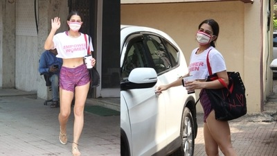 Sara Ali Khan is back to work after her religious vacation with Janhvi Kapoor. She was seen at a pilates class ahead of the trailer launch of her film, Atrangi Re. (Varinder Chalwa) Sara Ali Khan is back to work after her religious vacation with Janhvi Kapoor. She was seen at a pilates class ahead of the trailer launch of her film, Atrangi Re. (Varinder Chalwa)