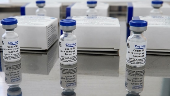 A view shows vials with the one-dose Sputnik Light vaccine in a vaccination center at a city market in Moscow, Russia.(REUTERS / Tatyana Makeyeva)