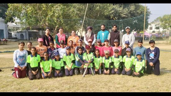 Participants during the 8th Sub-junior Punjab State Baseball Championship at Government Girls Senior Secondary School in Gill village, Ludhiana, on Wednesday. (HT photo)