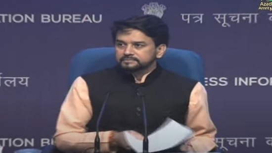 Union minister Anurag Thakur briefing the Cabinet decisions on Wednesday.&nbsp;