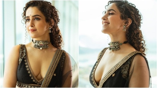 In an earlier Instagram post of Sanya Malhotra, the actor donned a black lehenga which she teamed with oxidised jewellery.(Instagram/@sanyamalhotra_)