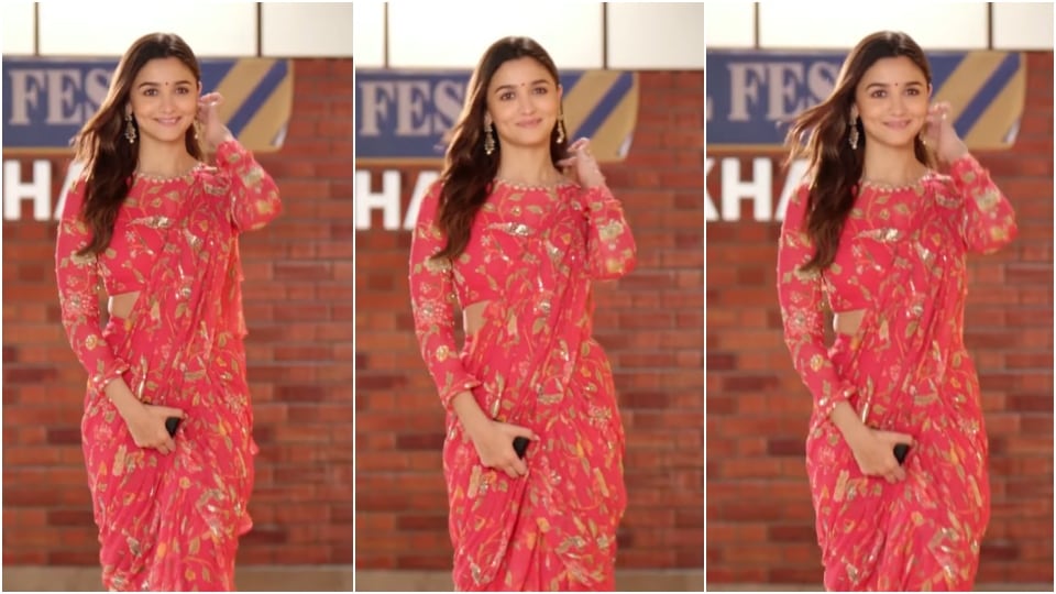 Alia Bhatt premium georgette Red Saree – Dailylifestyle