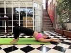 Kareena Kapoor Khan shares a picture from her balcony, doing yoga. Kareena Kapoor Khan shares a picture from her balcony, doing yoga.