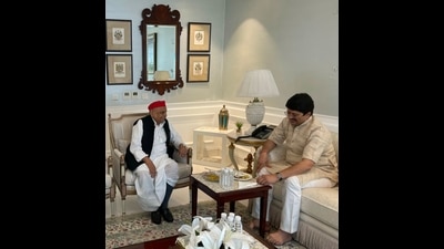 Raja Bhaiya dismissed the speculations saying that “nothing should be construed out of the meeting. (HT Photo)