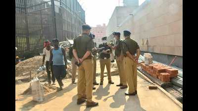 Varanasi police inspecting KV Corridor area, on Thursday. (HT PHOTO)