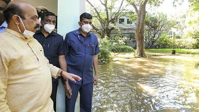 Karnataka chief minister Basavaraj Bommai visits a site that was flooded for several days due to heavy rain, in Bengaluru on November 23, 2021. More rainfall is expected in the state over the coming days. (PTI) Karnataka chief minister Basavaraj Bommai visits a site that was flooded for several days due to heavy rain, in Bengaluru on November 23, 2021. More rainfall is expected in the state over the coming days. (PTI)