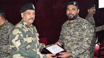 The BSF and Pakistan Rangers held a commandant-level meeting at the Octroi border post in RS Pura sector of Jammu district on Wednesday. (By arrangement) The BSF and Pakistan Rangers held a commandant-level meeting at the Octroi border post in RS Pura sector of Jammu district on Wednesday. (By arrangement)