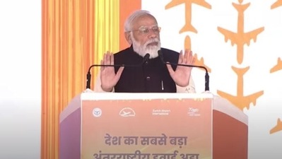 Prime Minister Narendra Modi at the inauguration of Noida International Airport in Jewar on Thursday.